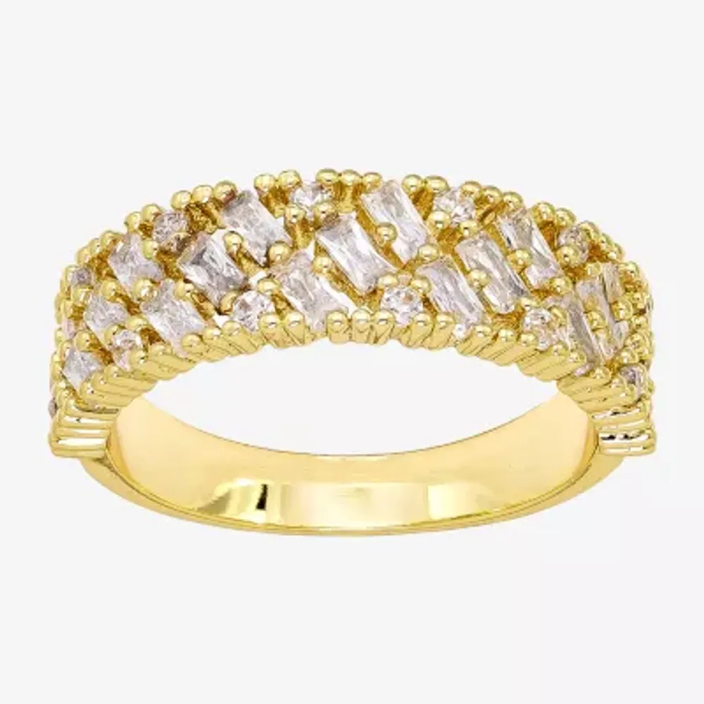 Sparkle Allure Womens 3MM Cubic Zirconia 14K Gold Over Brass Band