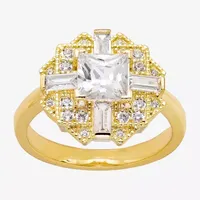 Sparkle Allure Cubic Zirconia 14K Gold Over Brass Square Cocktail Ring