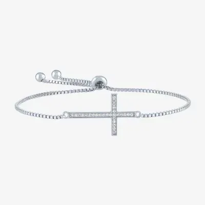 Limited Time Special! Sideways Lab Created White Sapphire Sterling Silver Cross Bolo Bracelet