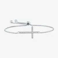 Yes, Please! Sideways Lab Created White Sapphire Sterling Silver Cross Bolo Bracelet