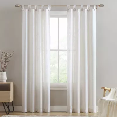 Beatrice Home Fashions Monroe Button Linen Blend Light-Filtering Tab Top Set of 2 Curtain Panel