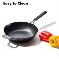 OXO Black Steel 12" Wok with Helper Handle & Silicone Sleeve