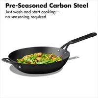 OXO Black Steel 12" Wok with Helper Handle & Silicone Sleeve