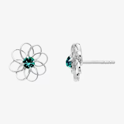 Itsy Bitsy Crystal Sterling Silver 11mm Flower Stud Earrings