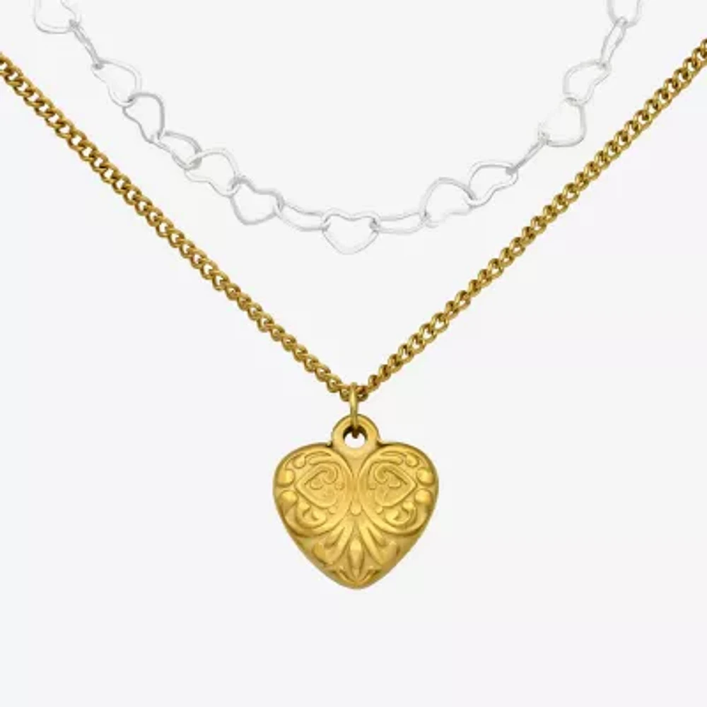 Filigree 2-pc. 14K Gold Over Brass Pure Silver Over Brass 16 Inch Link Heart Necklace Set