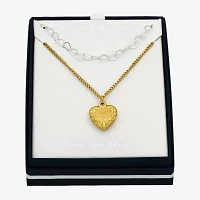 Filigree 2-pc. 14K Gold Over Brass Pure Silver Over Brass 16 Inch Link Heart Necklace Set