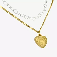 Filigree 2-pc. 14K Gold Over Brass Pure Silver Over Brass 16 Inch Link Heart Necklace Set