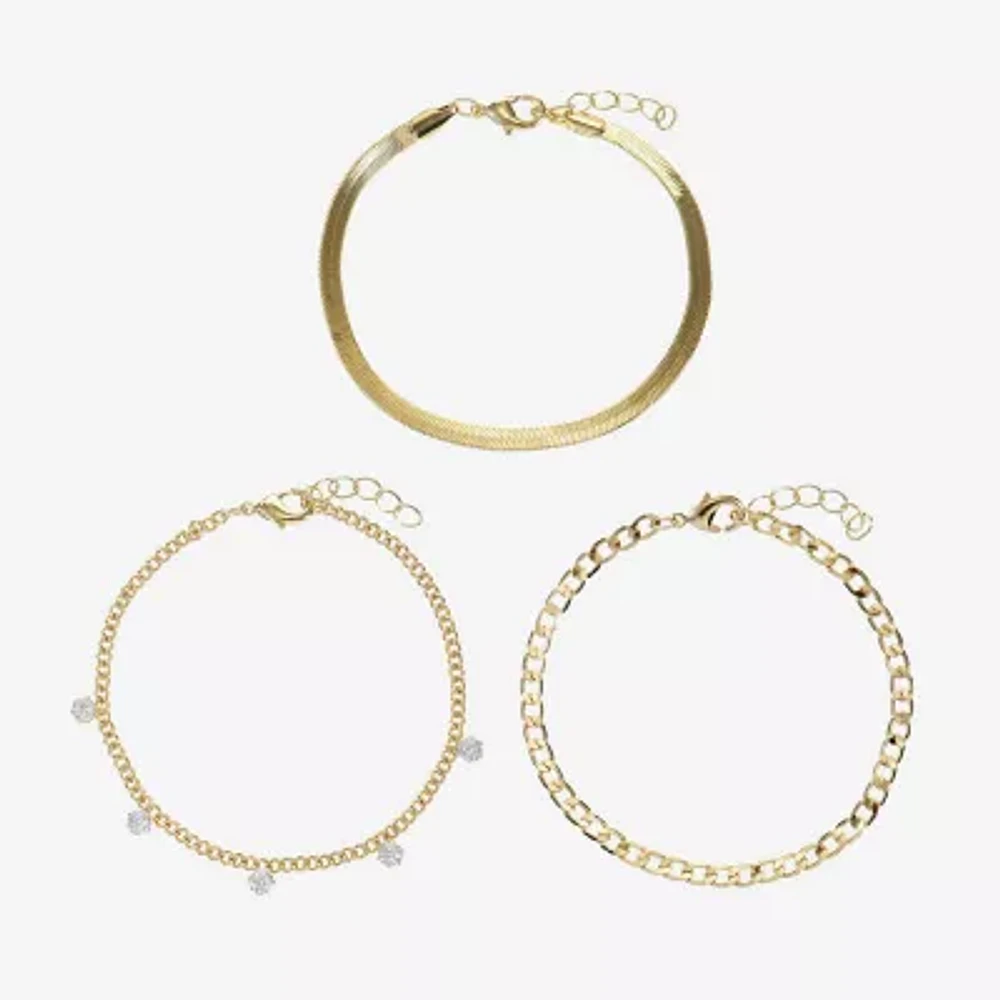 3-pc. Cubic Zirconia 14K Gold Over Brass 7.5 Inch Link Bracelet Set