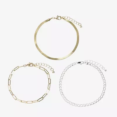 3-pc. 14K Gold Over Brass Pure Silver Over Brass 7.5 Inch Link Bracelet Set