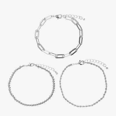 3-pc. Pure Silver Over Brass 7.5 Inch Link Bracelet Set