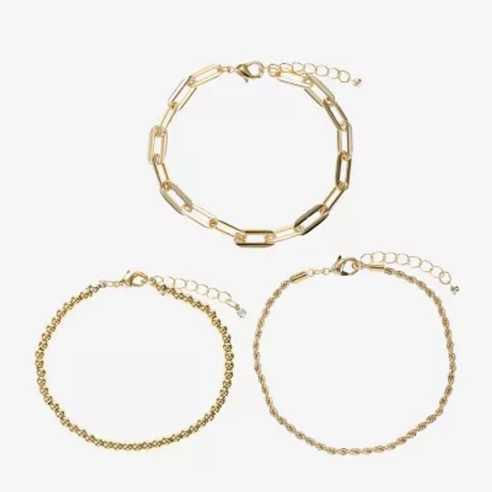 3-pc. 14K Gold Over Brass 7.5 Inch Link Bracelet Set