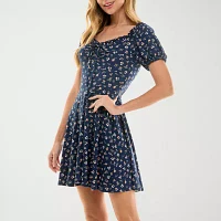 City Triangle Womens Short Sleeve Floral Fit + Flare Dress Juniors