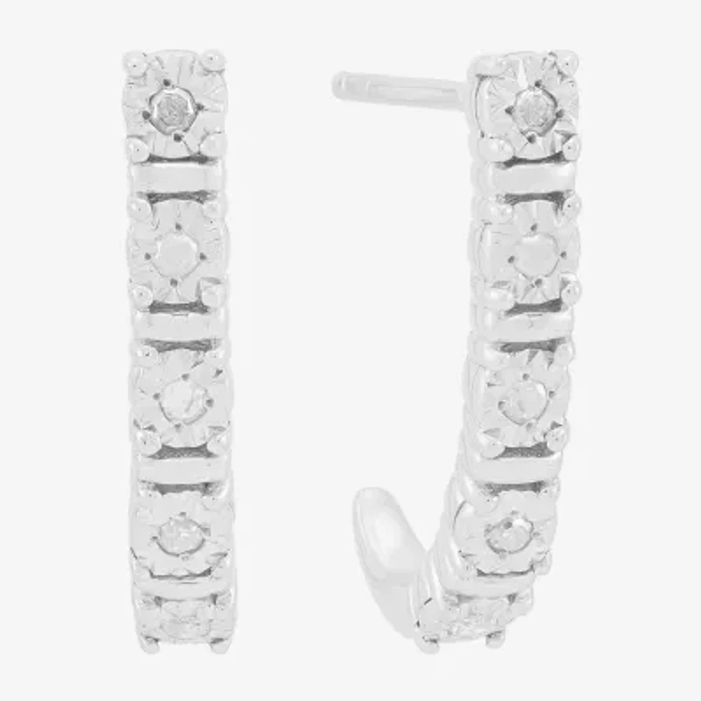 Womens 1/8 CT. T.W. Natural White Diamond Sterling Silver 20.5mm Hoop Earrings