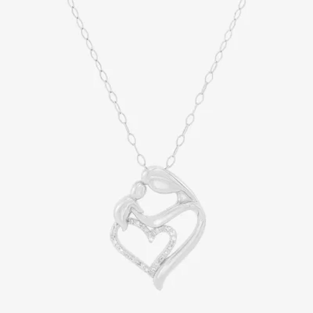 Mother And Child Womens 1/10 CT. T.W. Natural White Diamond Sterling Silver Heart 18 Inch Pendant Necklace