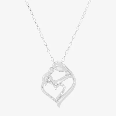 Womens 1/ CT. T.W. Natural White Diamond Sterling Silver Heart Pendant Necklace