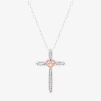 Womens 1/10 CT. T.W. Natural White Diamond 10K Rose Gold Over Silver Sterling Silver Cross Pendant Necklace