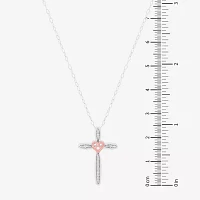 Womens 1/10 CT. T.W. Natural White Diamond 10K Rose Gold Over Silver Sterling Silver Cross Pendant Necklace