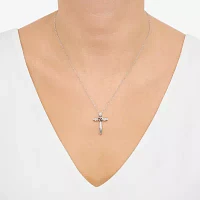 Womens 1/10 CT. T.W. Natural White Diamond 10K Rose Gold Over Silver Sterling Silver Cross Pendant Necklace