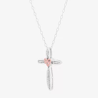 Womens 1/10 CT. T.W. Natural White Diamond 10K Rose Gold Over Silver Sterling Silver Cross Pendant Necklace