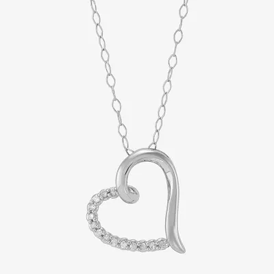 Womens 1/ CT. T.W. Natural White Diamond Sterling Silver Heart Pendant Necklace