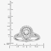 Womens 1/2 CT. T.W. Natural White Diamond 10K White Gold Pear Halo Engagement Ring