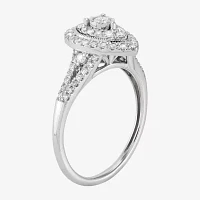 Womens 1/2 CT. T.W. Natural White Diamond 10K White Gold Pear Halo Engagement Ring