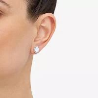 Lab Created White Opal Sterling Silver 10.3mm Oval Stud Earrings