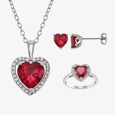 Lab Created Red Ruby Sterling Silver Heart 3-pc. Jewelry Set