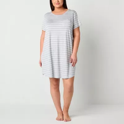 Liz Claiborne Cool and Calm Womens Plus Short Sleeve Crew Neck Nightshirt