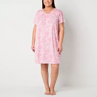 Adonna Womens Plus Short Sleeve Round Neck Nightgown