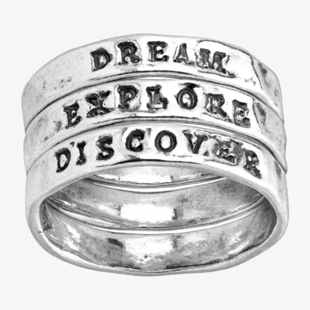Dream; Explore; Discover Womens Sterling Silver Ring Sets