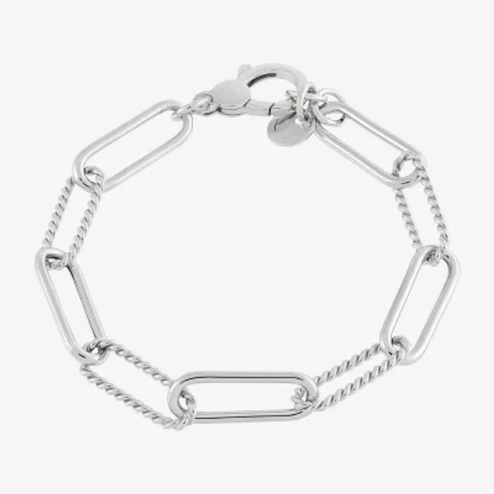 Sterling Silver 7.5 Inch Hollow Paperclip Chain Bracelet