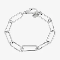 Sterling Silver 7.5 Inch Hollow Paperclip Chain Bracelet