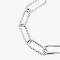 Sterling Silver 7.5 Inch Hollow Paperclip Chain Bracelet