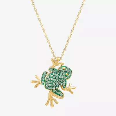 Frog Womens Lab Created Green Crystal 18K Gold Over Silver Pendant Necklace