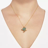 Frog Womens Lab Created Green Crystal 18K Gold Over Silver Pendant Necklace