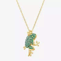 Frog Womens Lab Created Green Crystal 18K Gold Over Silver Pendant Necklace