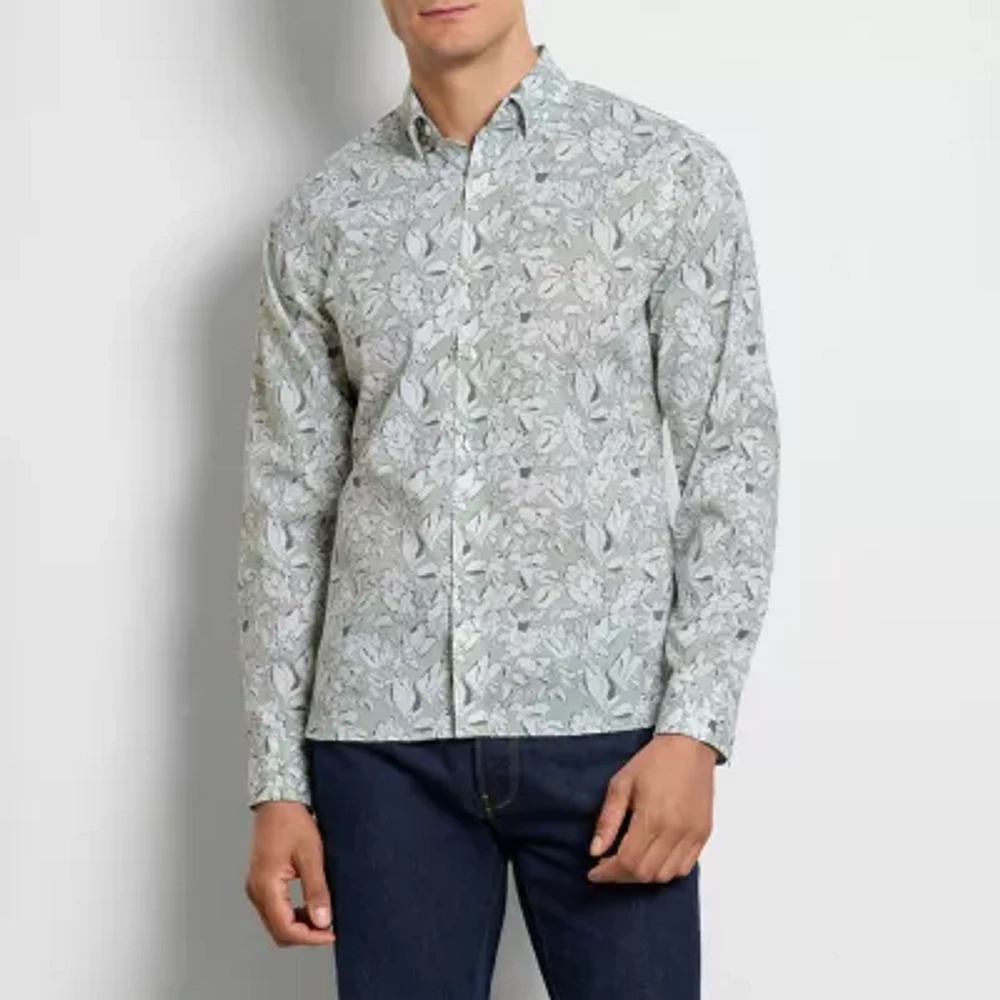 Van Heusen Everyday Defense Stainsheild Slim Mens Fit Long Sleeve Floral Button-Down Shirt