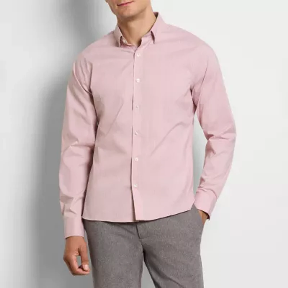 Van Heusen Everyday Defense Stainsheild Slim Mens Fit Long Sleeve Windowpane Button-Down Shirt