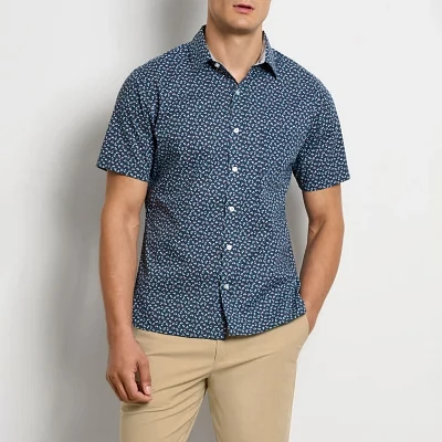 Van Heusen Everyday Defense Stainsheild Slim Mens Fit Short Sleeve Floral Button-Down Shirt