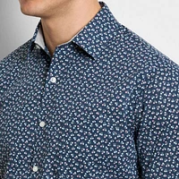 Van Heusen Everyday Defense Stainsheild Slim Mens Fit Short Sleeve Floral Button-Down Shirt