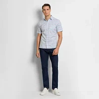 Van Heusen Everyday Defense Stainsheild Slim Mens Fit Short Sleeve Plaid Button-Down Shirt