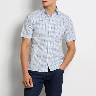 Van Heusen Everyday Defense Stainsheild Slim Mens Fit Short Sleeve Plaid Button-Down Shirt