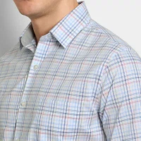 Van Heusen Everyday Defense Stainsheild Slim Mens Fit Short Sleeve Plaid Button-Down Shirt