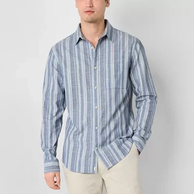 mutual weave Mens Regular Fit Long Sleeve Striped Button-Down Shirt