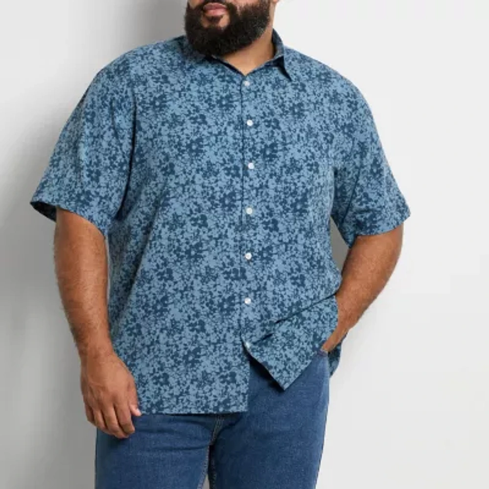 Van Heusen Big and Tall Mens Moisture Wicking Regular Fit Short Sleeve Button-Down Shirt