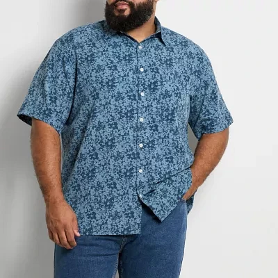 Van Heusen Big and Tall Mens Moisture Wicking Regular Fit Short Sleeve Button-Down Shirt