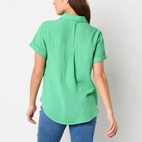 a.n.a Womens Short Sleeve Regular Fit Button-Down Shirt