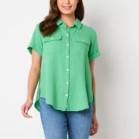 a.n.a Womens Short Sleeve Regular Fit Button-Down Shirt