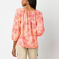 St. John's Bay Womens Split Tie Neck 3/4 Sleeve Blouse